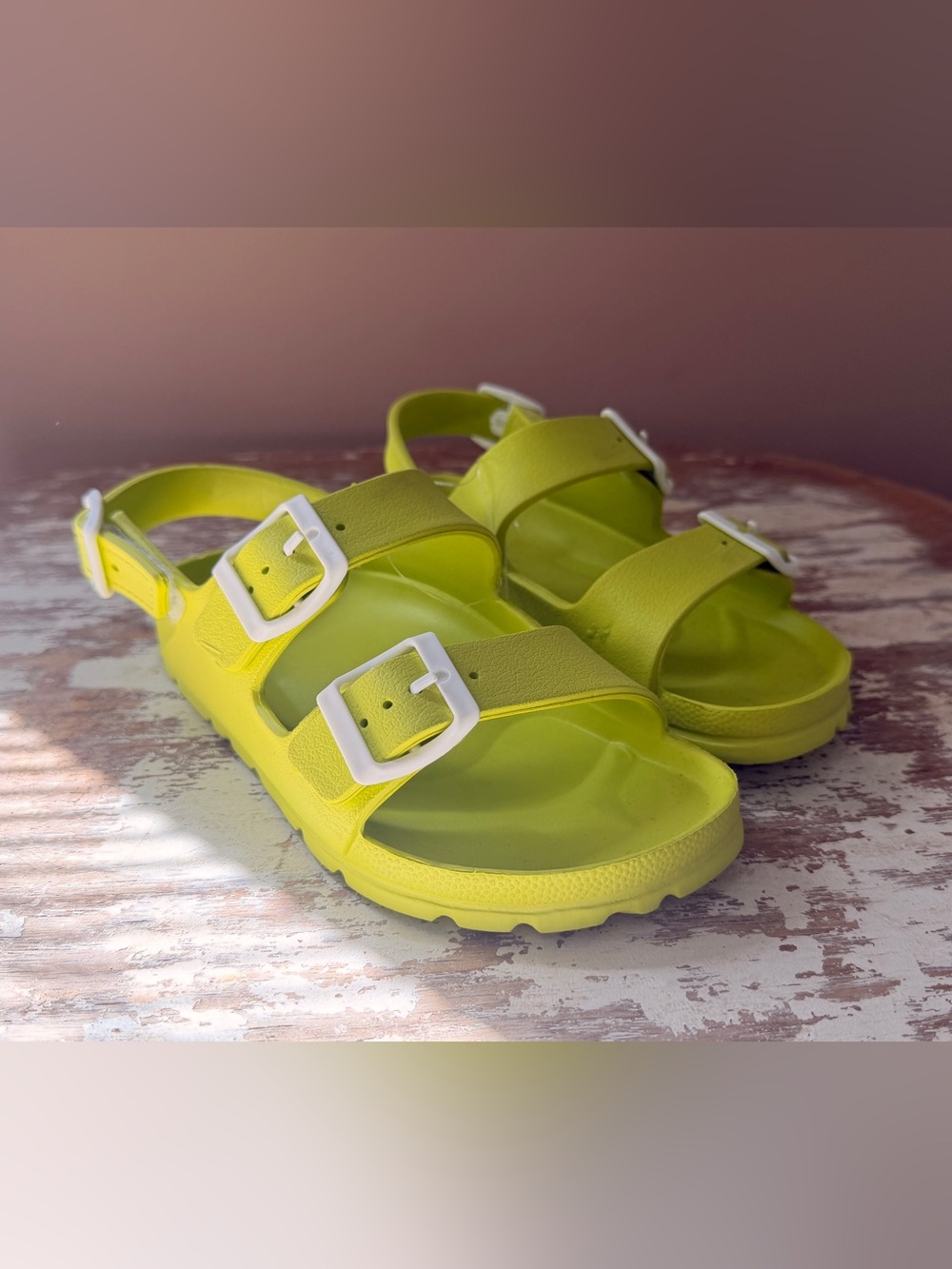 NWT Kids Neon Yellow Double-Buckle Sandals - Lightweight Comfort